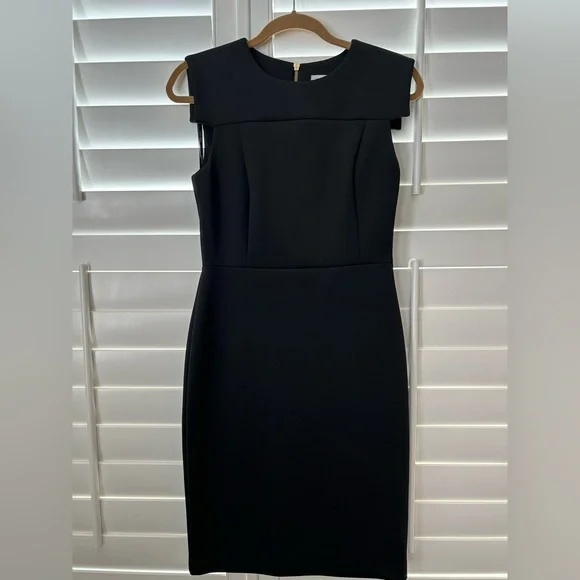 CALVIN KLEIN stretchy black dress size 4 with gold exposed zipper on the  back